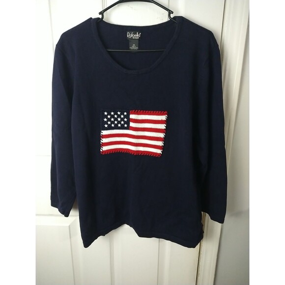 Rafaella Woman 2X Blue Pullover LS Sweater Side Slit Patriotic American Flag - Picture 1 of 8